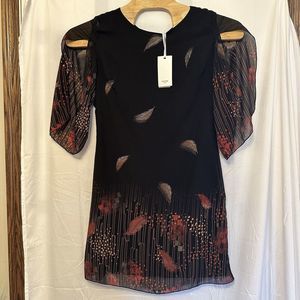 GRACE KARIN Women's Size Medium Black Shift Dress Feather‎ Pattern NWT